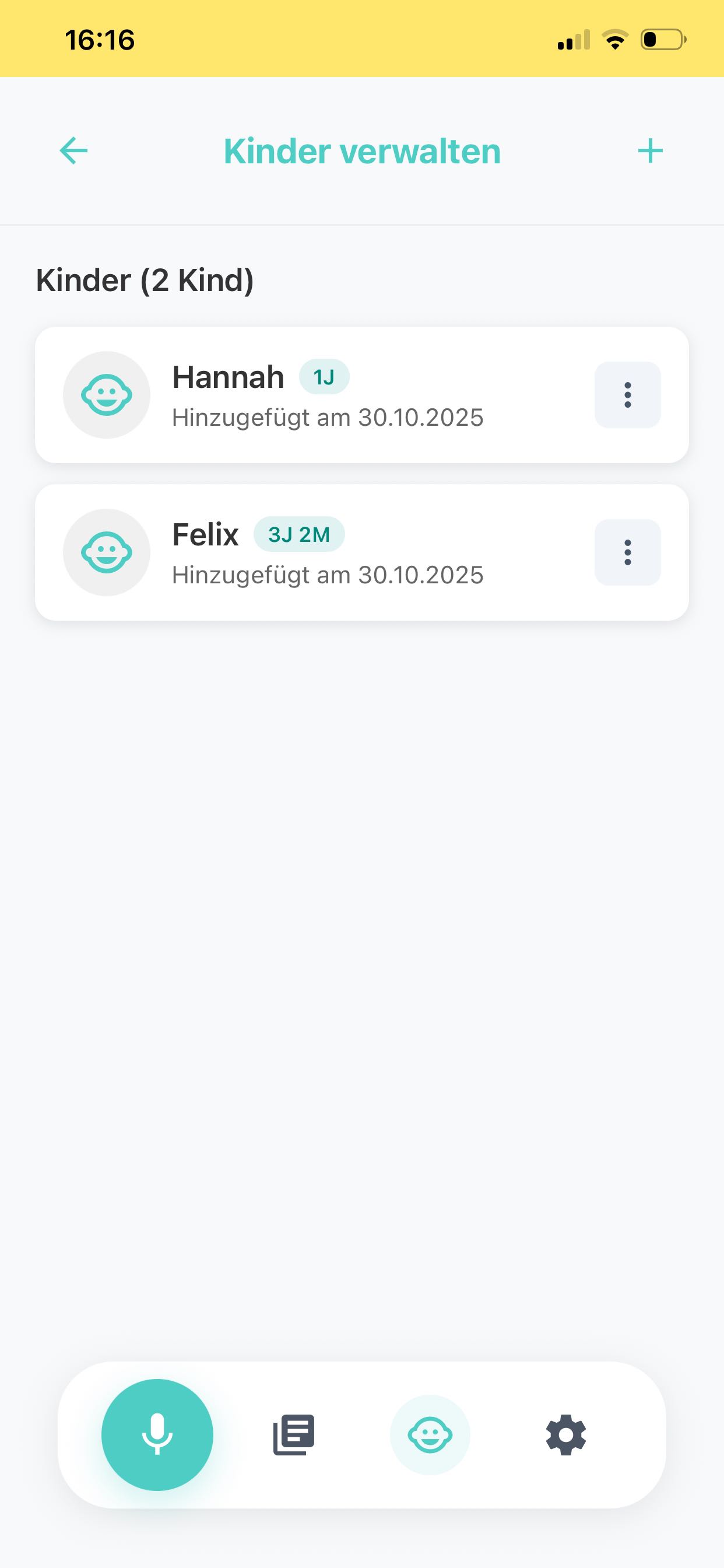 KliKla Kinder Profile App Screen – Sprachentwicklung Kleinkind